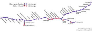 Cartina della rete ferroviaria Crossrail
