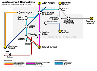 Cartina dei trasporti dei aeroporti di Londra